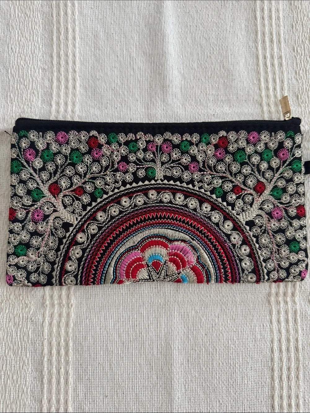 Embroidered Black Multicolor Floral Clutch